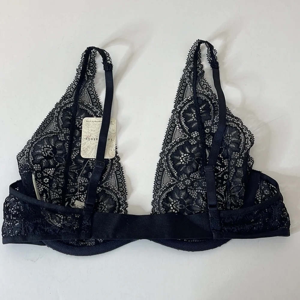 Free People Hyper Plunge Underwire Bra Black Lace Small